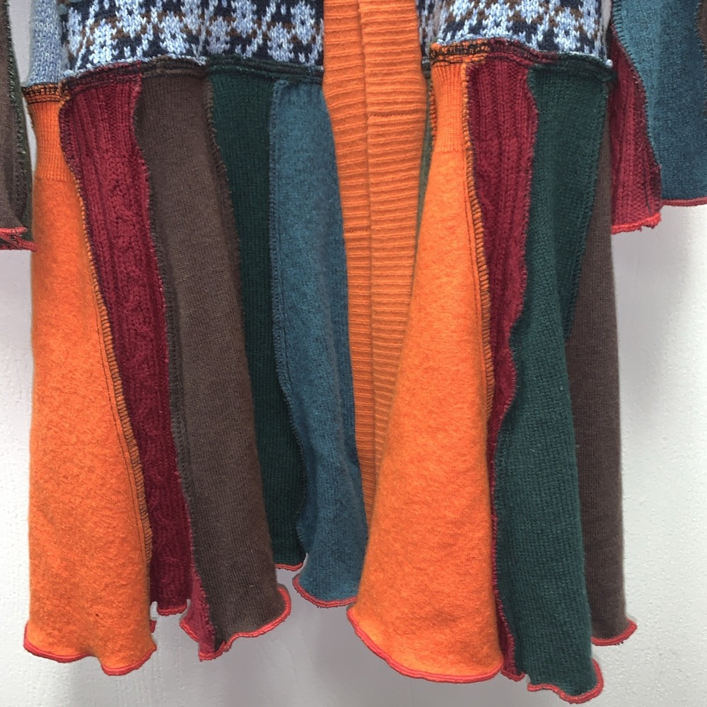 Upcycled Fairy Elf Gypsy Hood Sweater Jacket Coat Colorful patchwork boho Small? - Picture 4 of 14